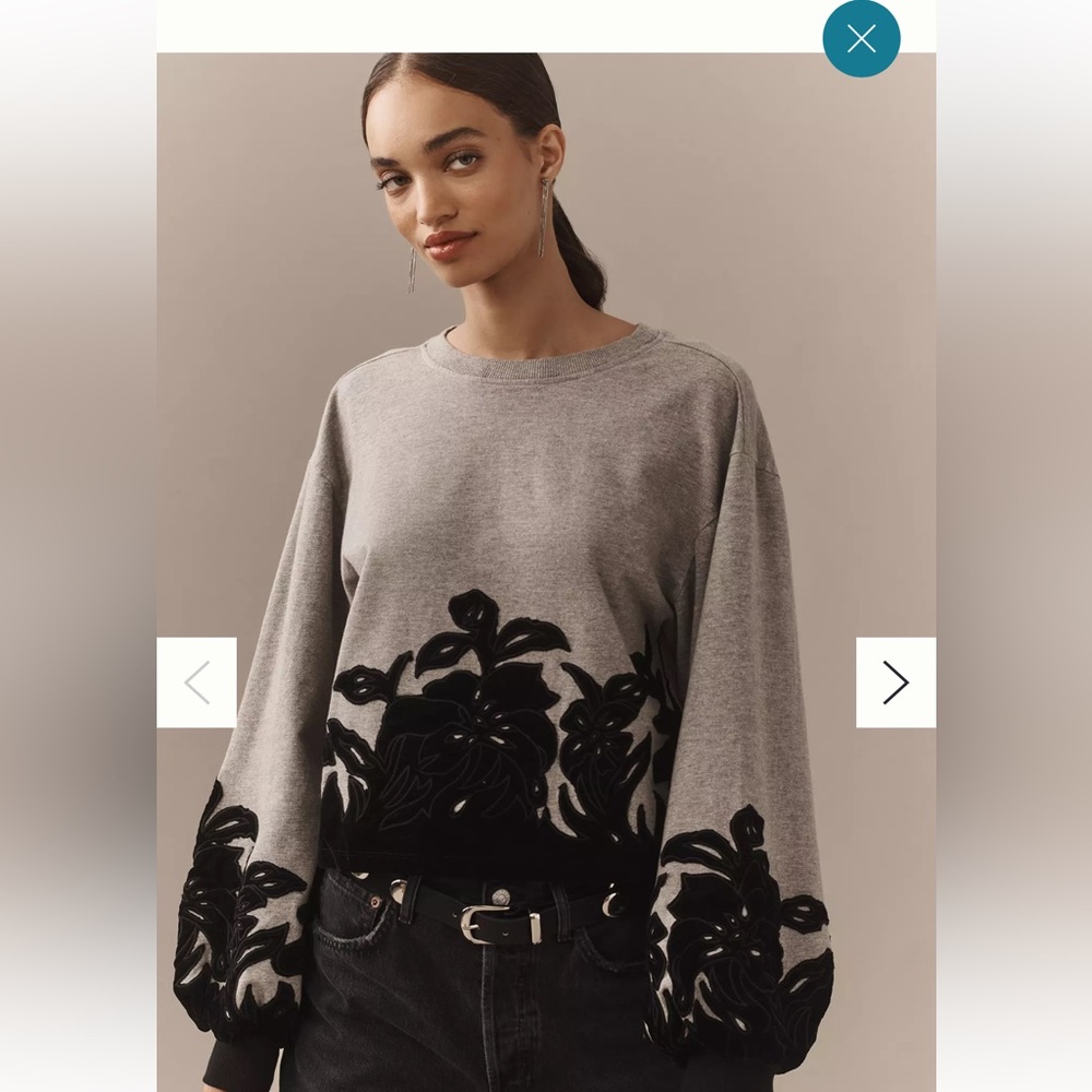 Anthropologie Gray and Black Floral Women's Top